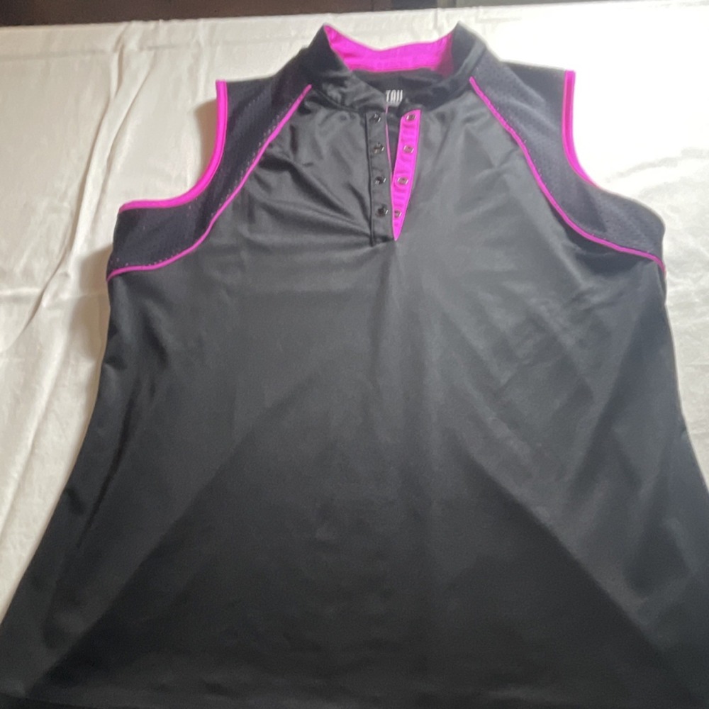Tail Women's Sleeveless Black Pink Golf Polo Shirt M Button Front Collared